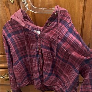 American Eagle Outfitters Red and Blue Plaid Blouse